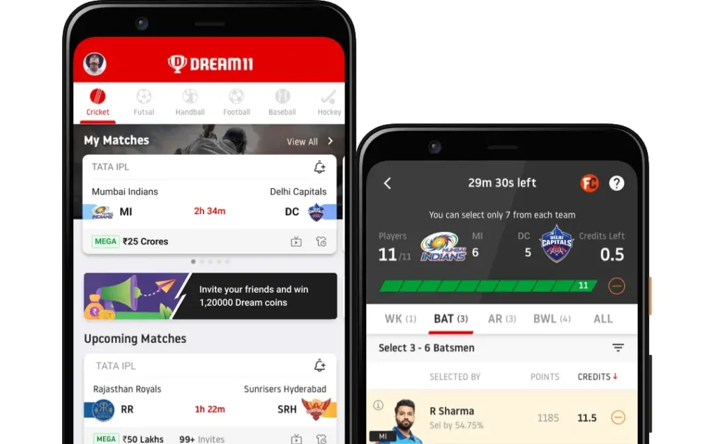 Dream 11 app interface