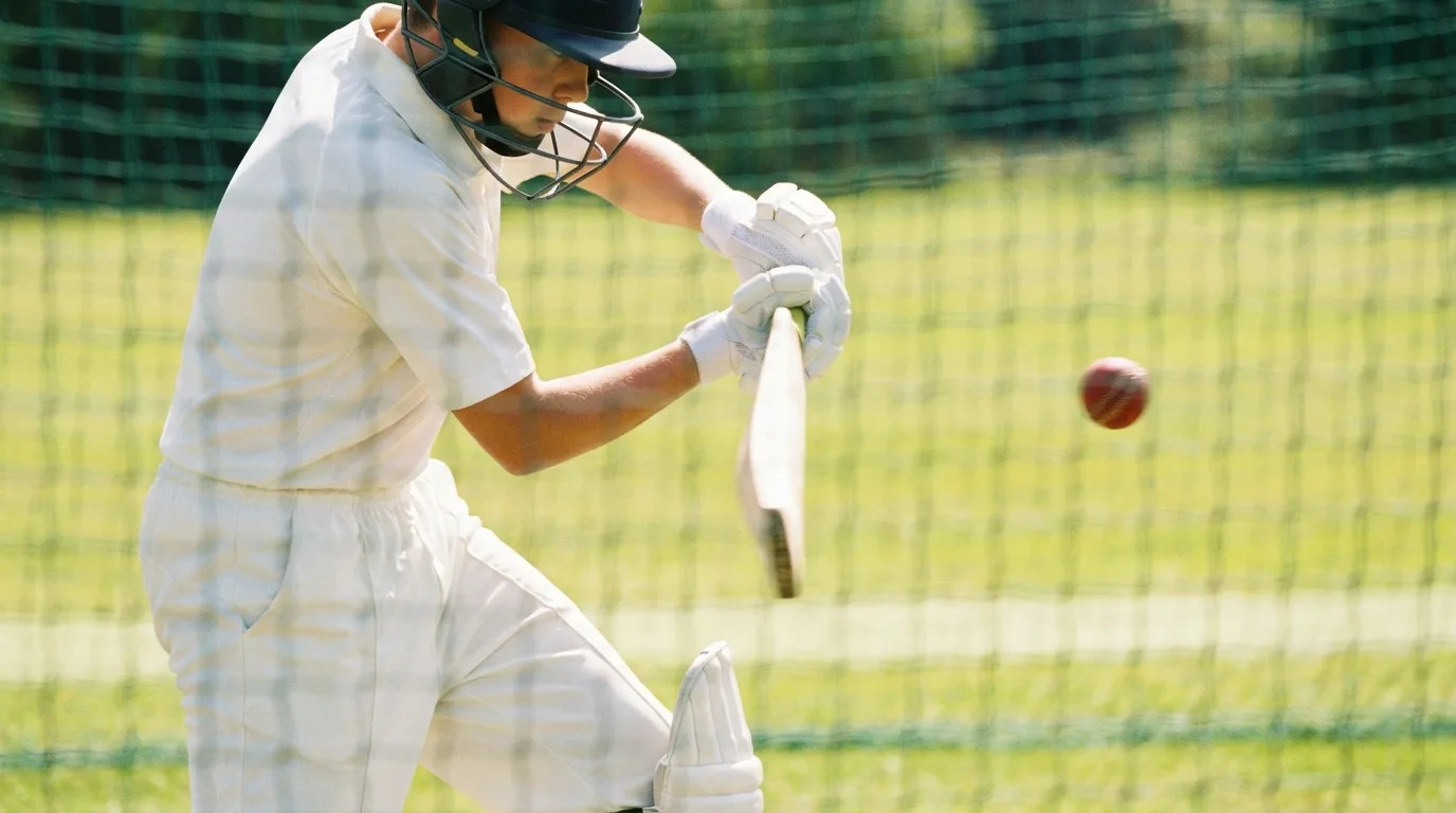 Young cricketer playing a front-foot drive during net practice